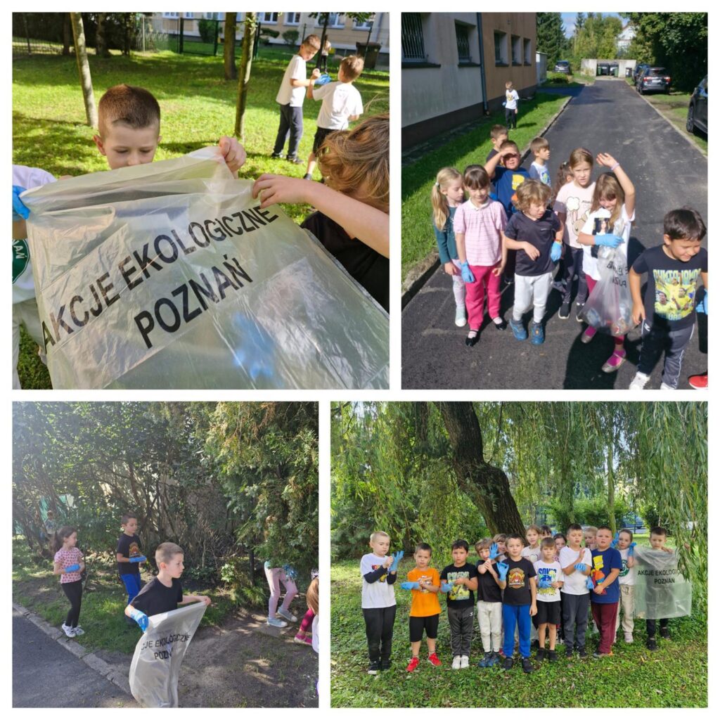 Uczniowie podczas akcji sprzątania.