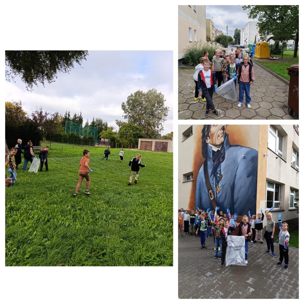 Uczniowie sprzątaja.