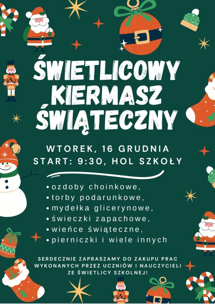 Świetlicowy Kiermasz Świąteczny - plakat z informacjami.
