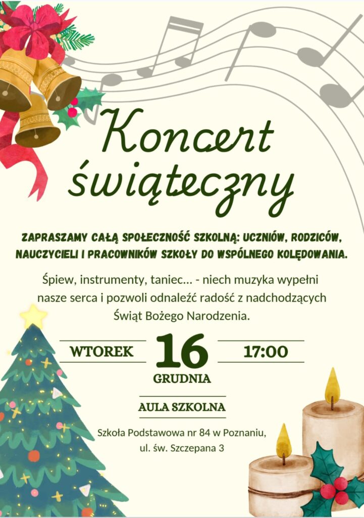 Plakat informujący o Koncercie Świątecznym.