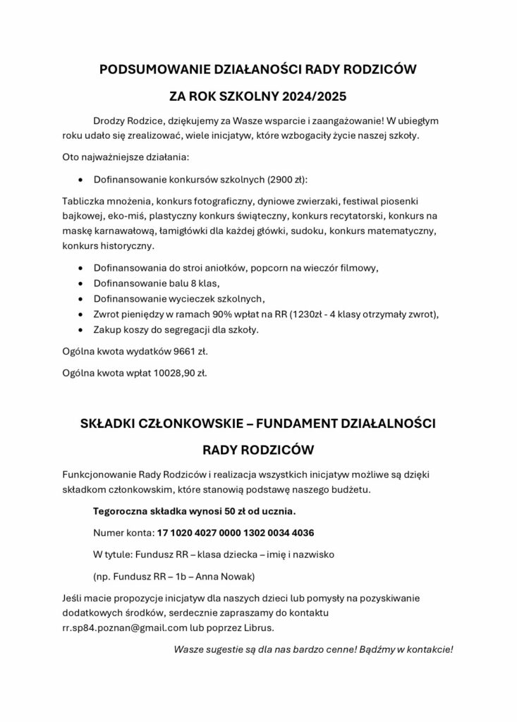 Podsumowanie działalności RR za rok 2024/2025