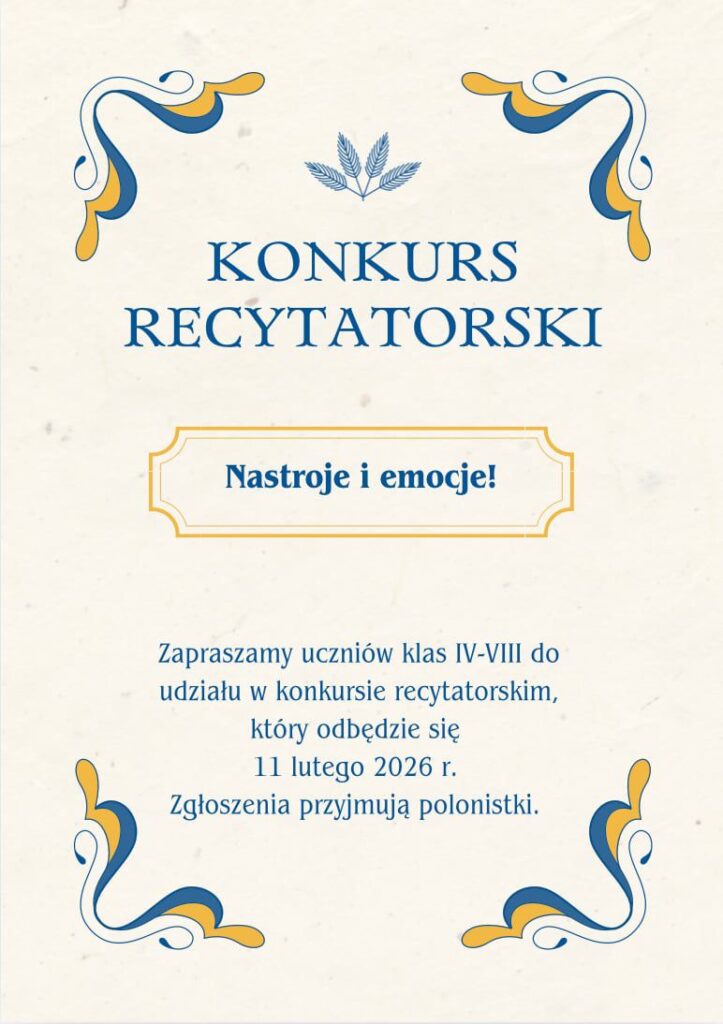 Plakat informujący o konkursie recytatorskim