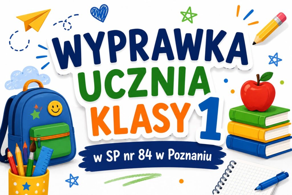 obraz przedstawia plakat wyprawka ucznia klasy 1 w SP84 w Poznaniu